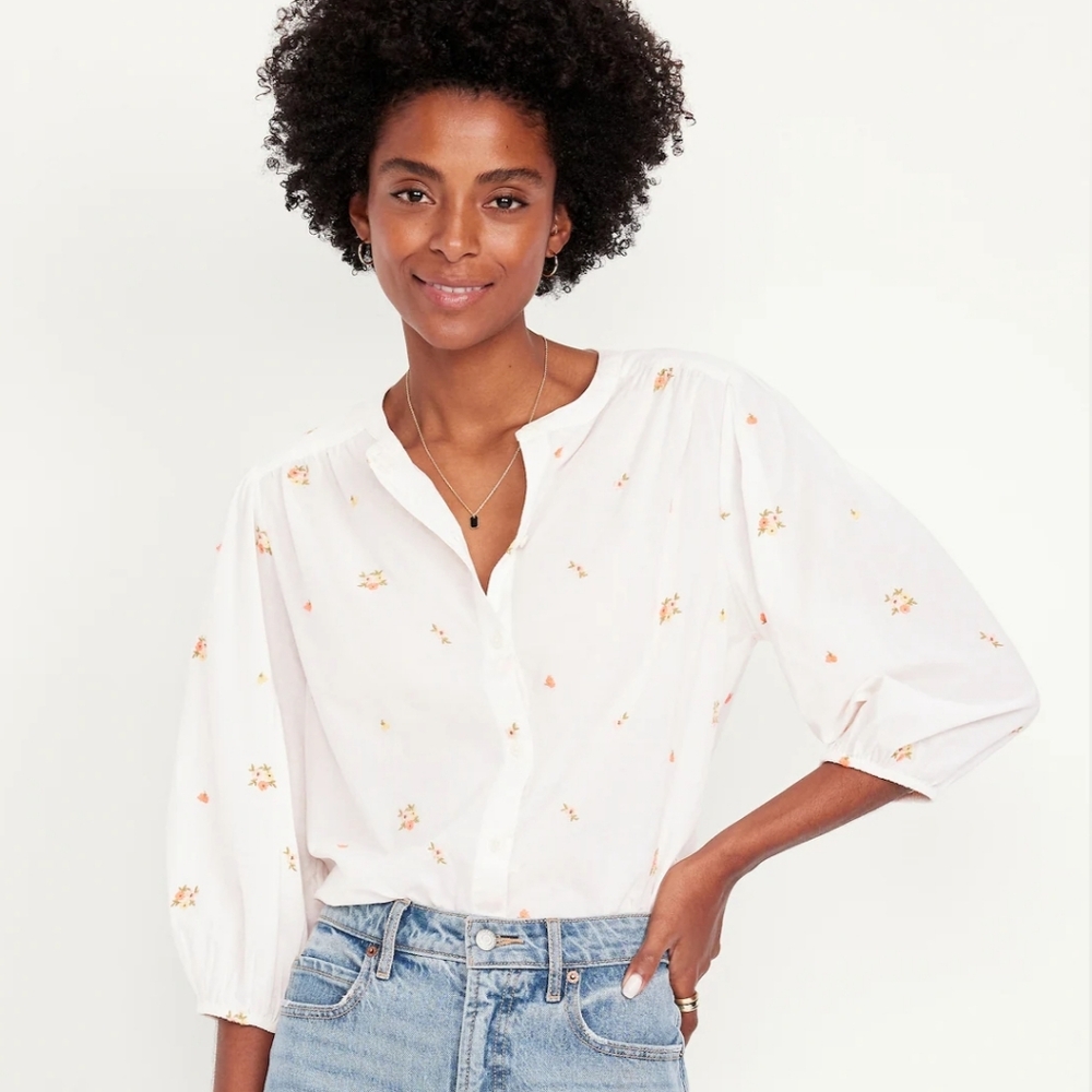 Soft Button-Down Floral White Shirt From OLD NAVY BNWT - Picture 2 of 6
